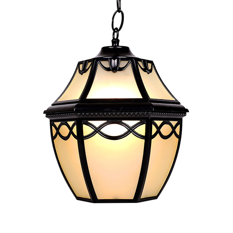 Sospensione Black Birdcage COTTAGE COTTAGE White Glass 1-Bulb Courtyard Hanging Soffio Luce