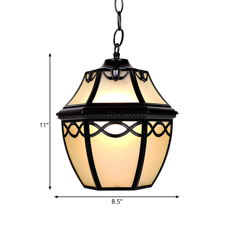 Black Birdcage Suspension Pendant Cottage White Glass 1-Bulb Courtyard Hanging Ceiling Light