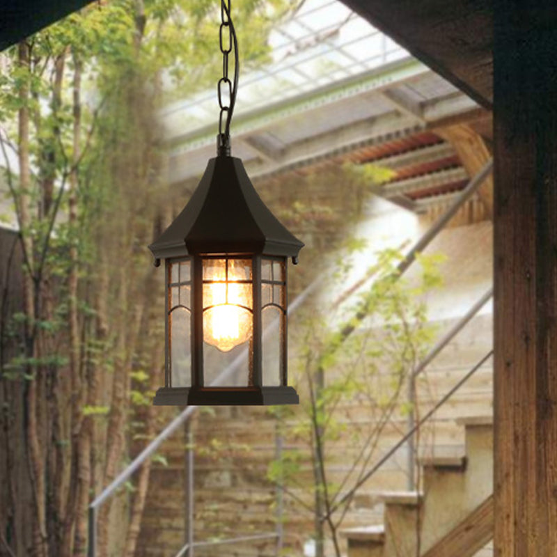 Pavilion Clear Bubble Glass Pendant Light Farmhouse 1 Light Balkon Suspension Lamp in Black