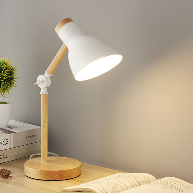 Domed Metal Rotatable Desk Light Modernist 1 Head White/Pink/Yellow and Wood Reading Lamp for Study Room