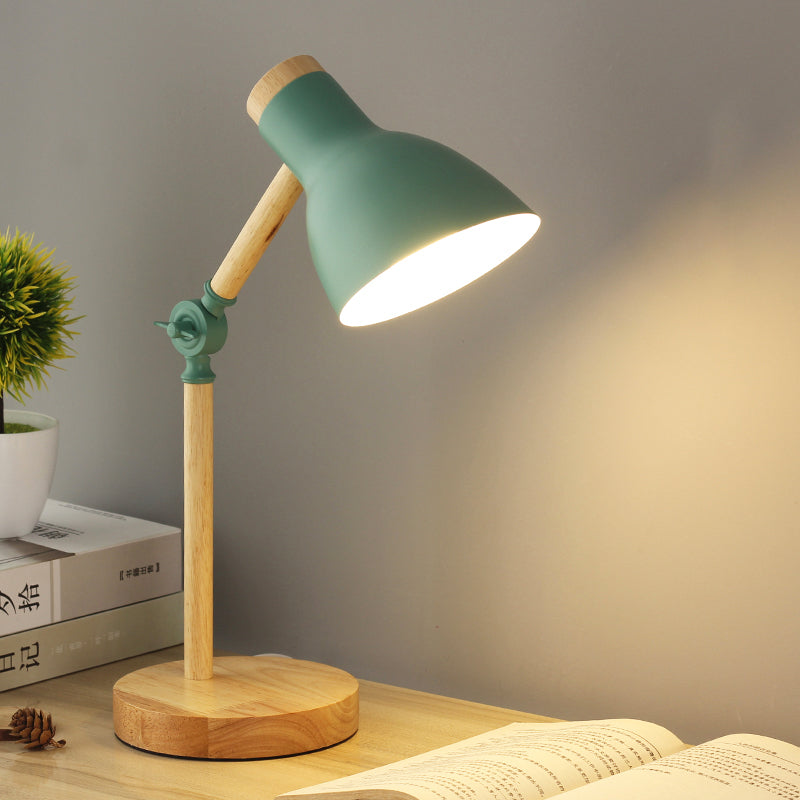 Domed Metal Rotatable Desk Light Modernist 1 Head White/Pink/Yellow and Wood Reading Lamp for Study Room