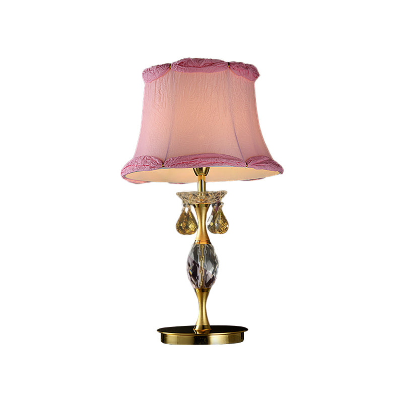 Bell Fabric Night Table Lamp Simple 1 Light Bedroom Nightstand Light in Pink with Crystal Urn Base