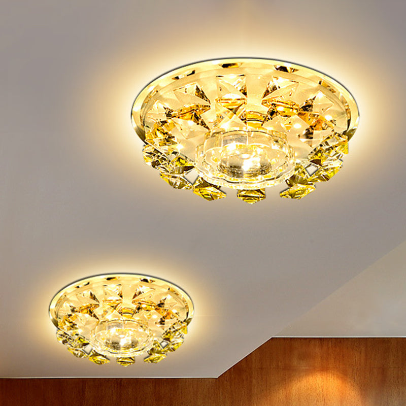 Flower Corridor Mini Flush Light Fixture Modern Crystal Yellow LED Close to Ceiling Lamp in Warm/White Light