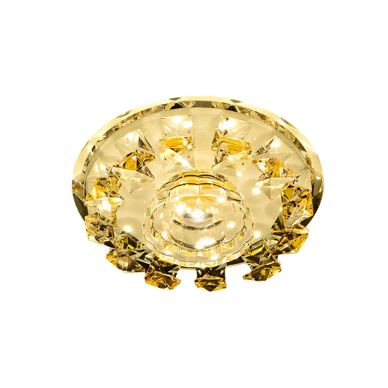 Flower Corridor Mini Flush Light Fixture Modern Crystal Yellow LED Close to Ceiling Lamp in Warm/White Light