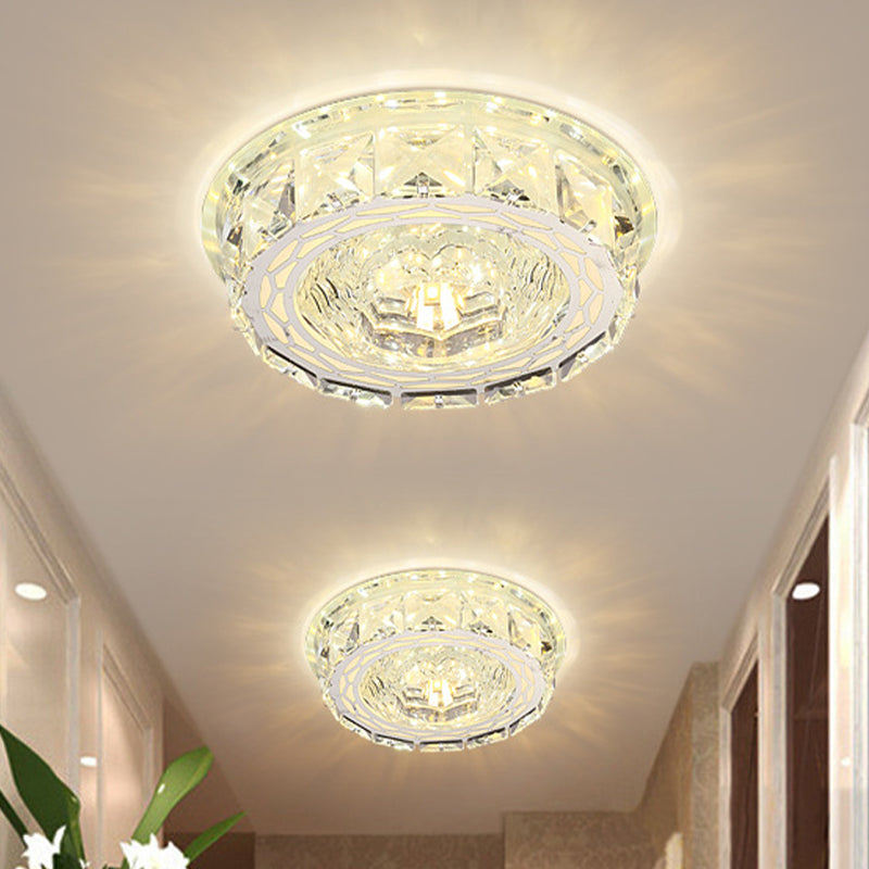 Plafond LED Light Light moderne Mini Round / Square Clear Crystal Flushmount Éclairage pour le couloir