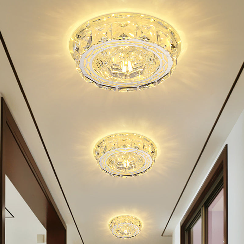 Plafond LED Light Light moderne Mini Round / Square Clear Crystal Flushmount Éclairage pour le couloir