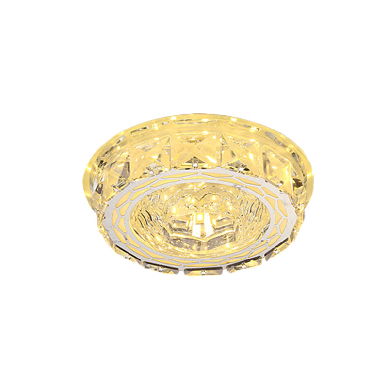 LED Ceiling Flush Light Modern Mini Round/Square Clear Crystal Flushmount Lighting for Hallway