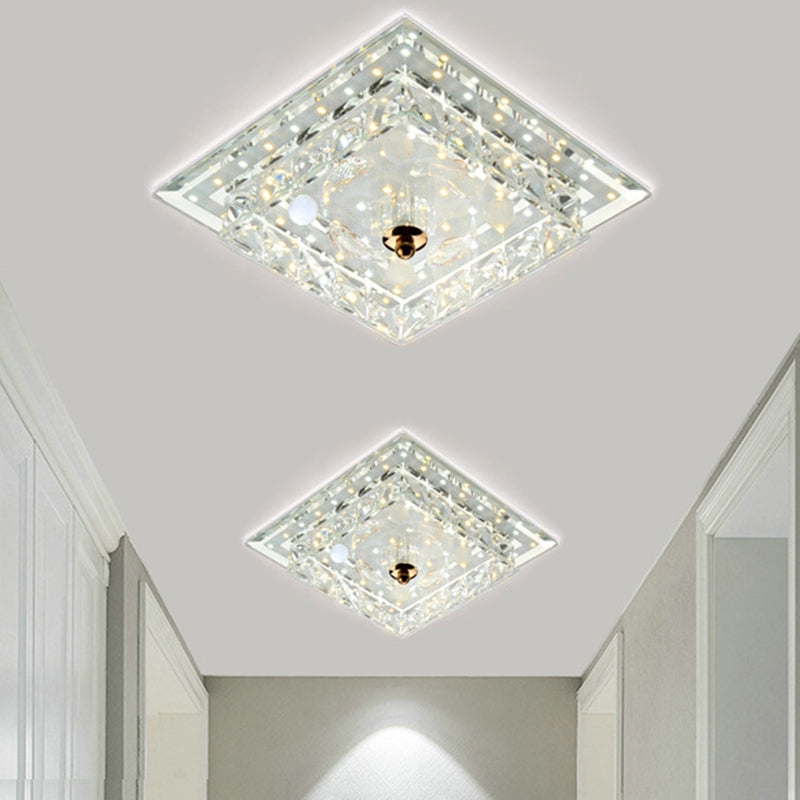 Clear Crystal Square Mini Flush Light Einfacher Durchgang 7 "/9.5" breite LED -Spülen -Deckenbehandlung