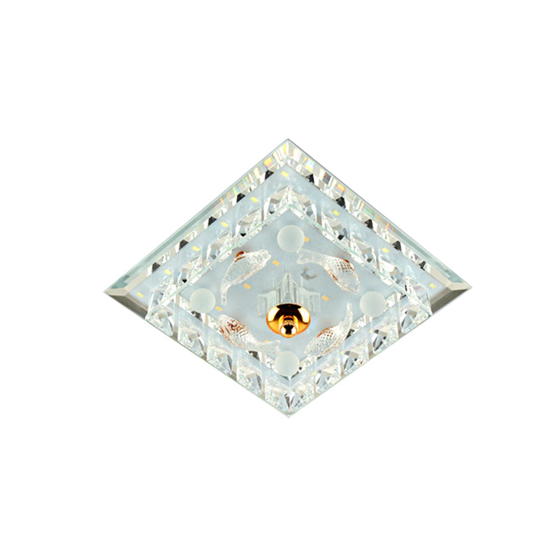 Clear Crystal Square Mini Flush Light Simple Passage 7 "/9.5" brede LED -spoelbevestiging plafondarmatuur