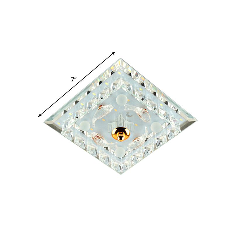 Clear Crystal Square Mini Flush Light Simple Passage 7 "/9.5" brede LED -spoelbevestiging plafondarmatuur