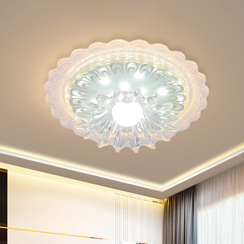 Scalloped Clear Crystal Mini Ceiling Lamp Simplicity Passageway LED Flush Mount Recessed Lighting