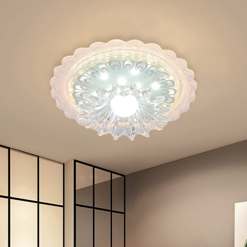 Scalloped Clear Crystal Mini Ceiling Lamp Simplicity Passageway LED Flush Mount Recessed Lighting