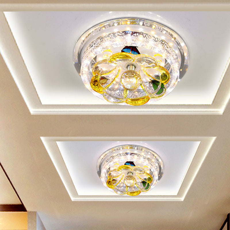 Crystal Crystal Yellow Flushmount Petales Rended LED moderne LED Flush Mount Plafond Lightture in Warm / White Light