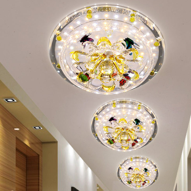 Searty Crystal Yellow Geel Flushmount Bloemblaadjes afgerond Moderne Led Flush Mount Plafond Light -armatuur in warm/wit licht