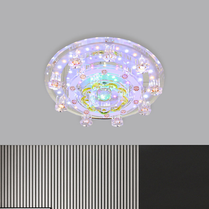 Crystal Floweret Small Flush Light Contemporary Entrance LED Ceiling Mounted Lamp in Yellow