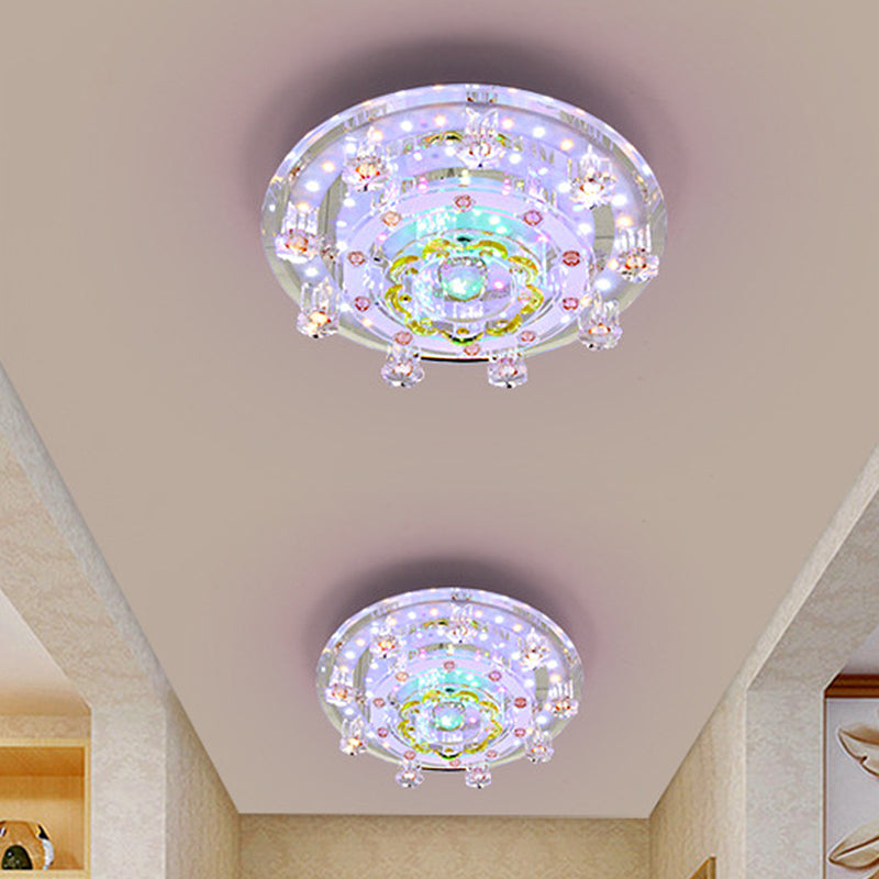 Crystal Floweret Small Flush Light Contemporary Entrance LED Ceiling Mounted Lamp in Yellow