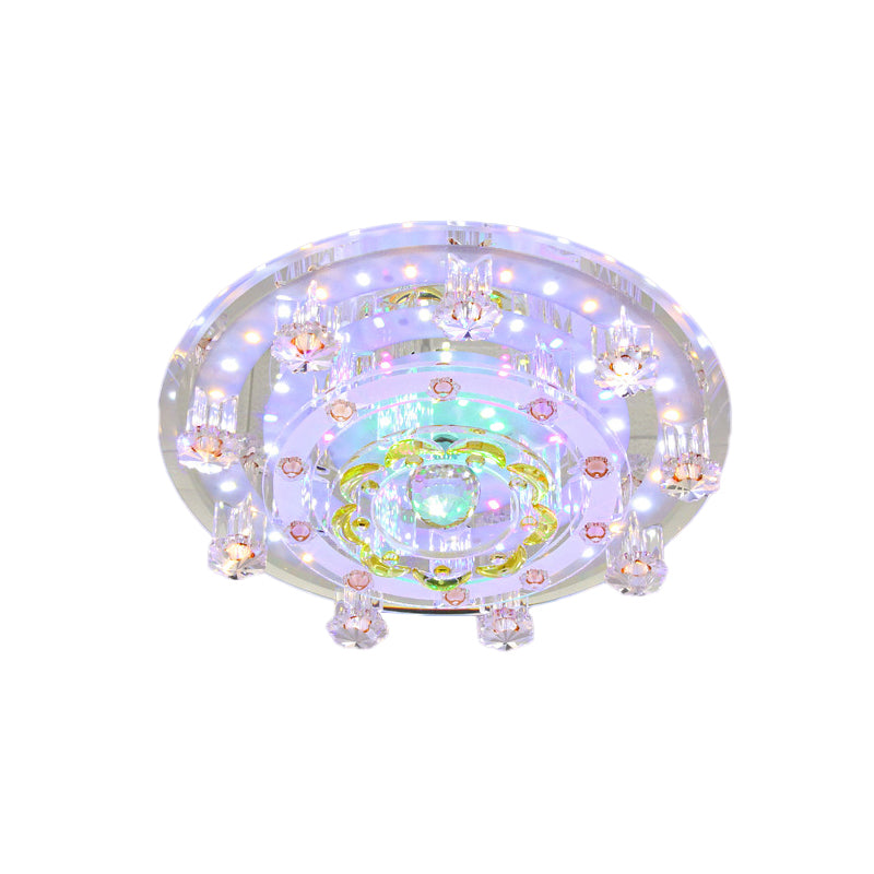 Crystal Floweret Small Flush Light Contemporary Entrance LED Ceiling Mounted Lamp in Yellow