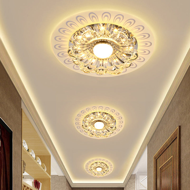 Moderniste Blooming Flush Lightture Clear Crystal LED Plafond Mount Mount en lumière chaude / blanche