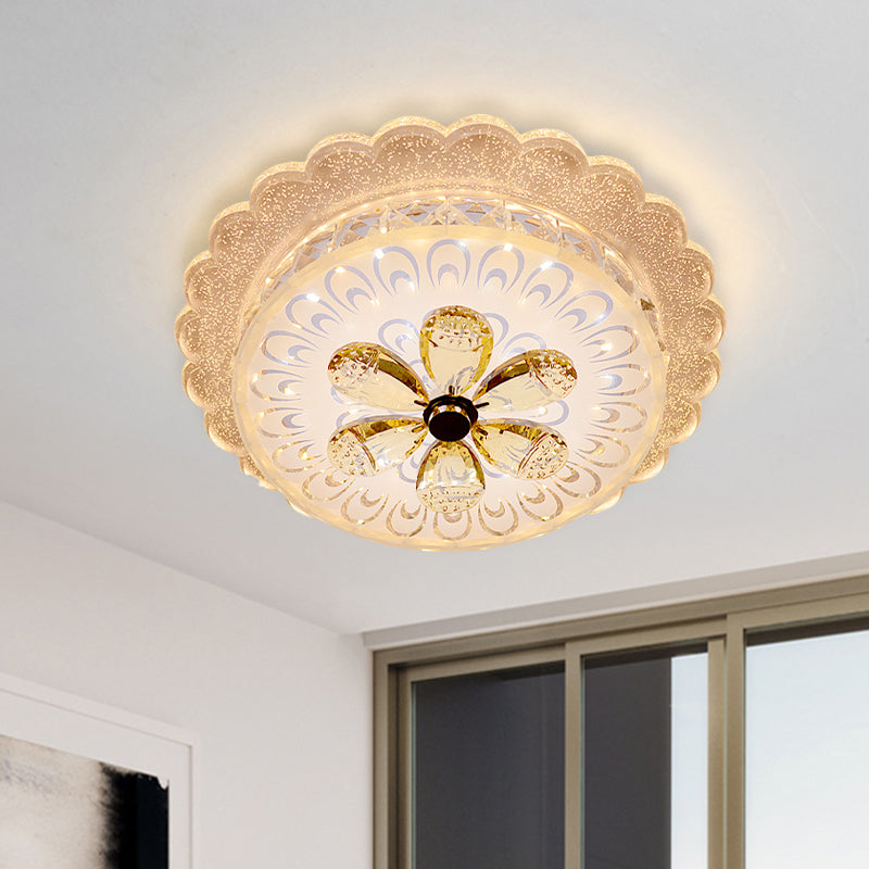 Tiered Scalloped LED Ceiling Flush Mount Modern Amber Crystal Flushmount Lighting