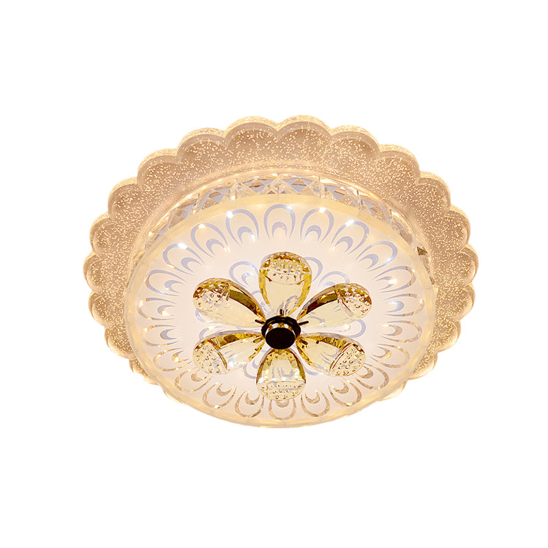 Tiered Scalloped LED Ceiling Flush Mount Modern Amber Crystal Flushmount Lighting