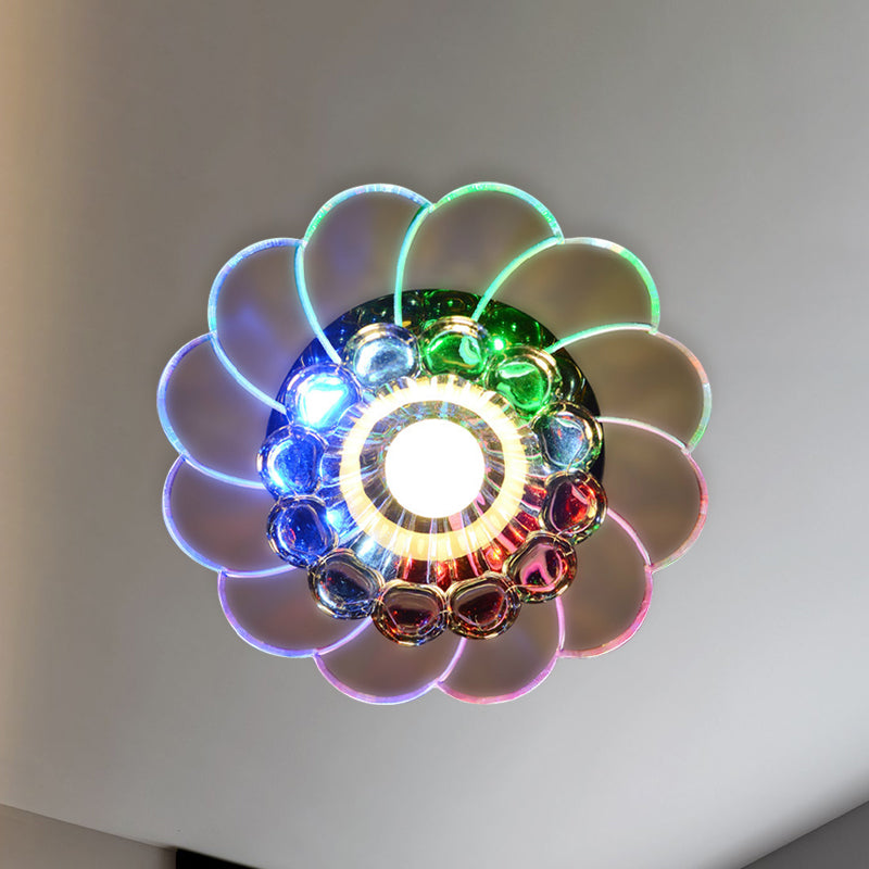 Floral Aisle Flush Mount Ceiling Light Modern Style Clear Crystal LED Flushmount Lamp in Warm/Multi Color Light