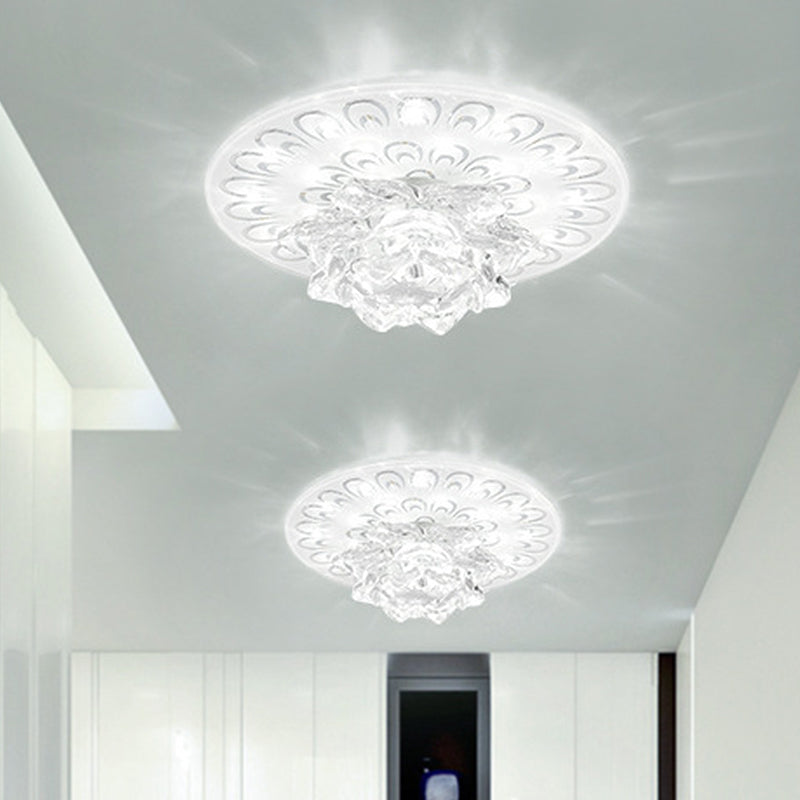 Crystal White Flushmount Flower Blooming Modern LED Flush Mounted Ceiling Light in Warm/White Light