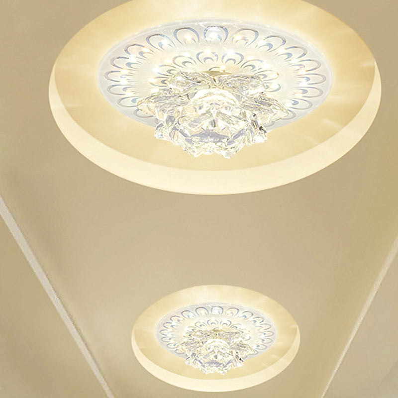 Crystal White Flushmount Flower Blooming Modern LED Flush Mounted Ceiling Light in Warm/White Light