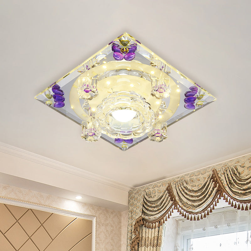 Crystal LED Flush-Mount Light Fixture Modern Style Purple Butterfly/Amber Gem Corridor Ceiling Lamp