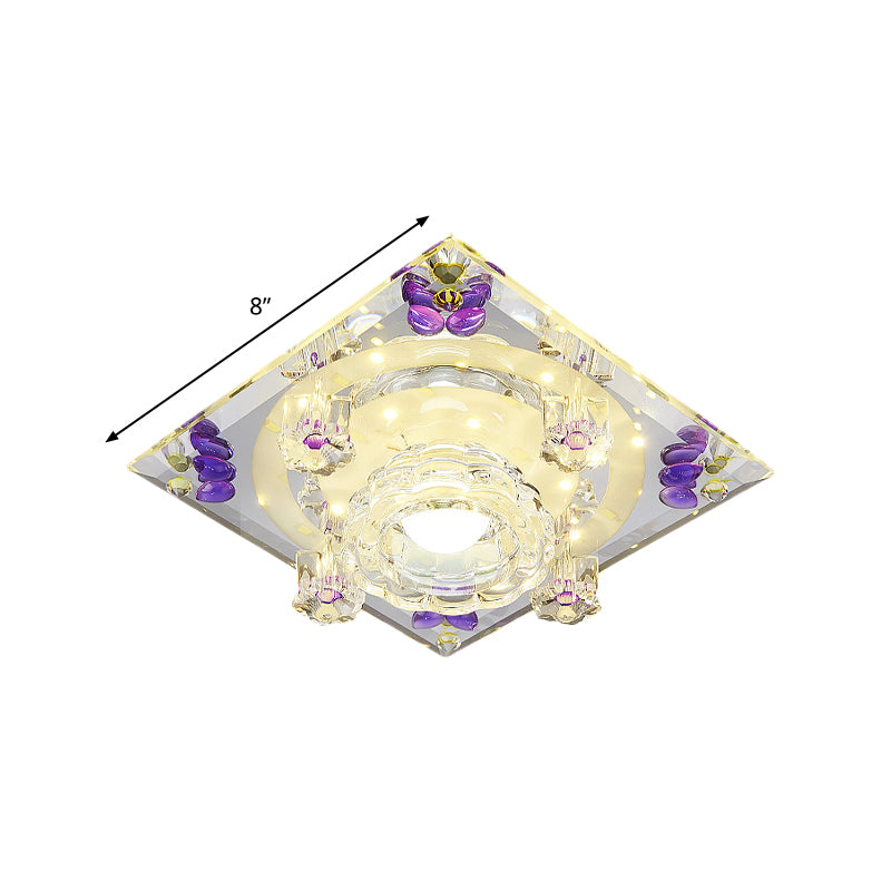 Crystal LED Flush-Mount Light Fixture Modern Style Purple Butterfly/Amber Gem Corridor Ceiling Lamp