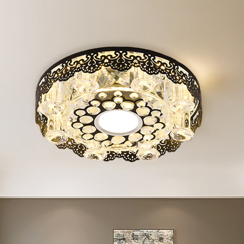 Crystal Black Flush Light Floral-Trim Square/Round Contemporary LED Close to Ceiling Lamp