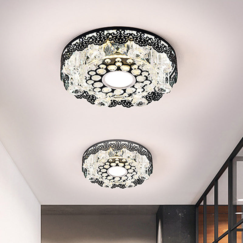 Crystal Black Flush Light Floral-Trim Square/Round Contemporary LED Close to Ceiling Lamp