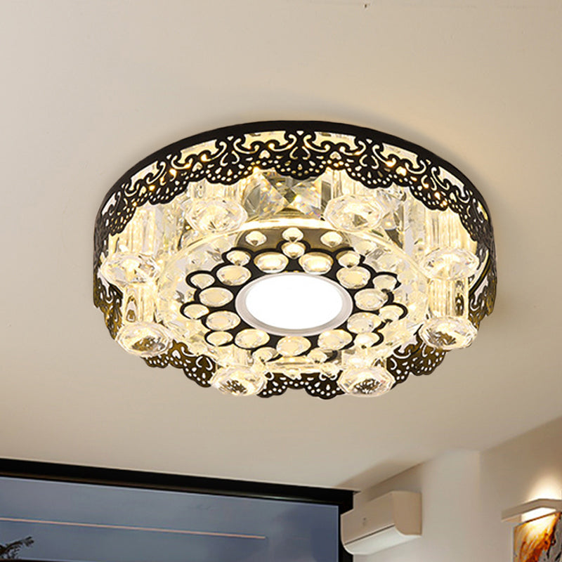 Crystal Black Flush Light Floral-Trim Square/Round Contemporary LED Close to Ceiling Lamp