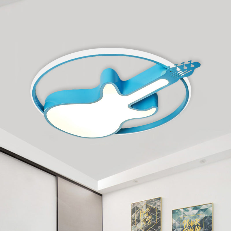 Cartoon LED Flush Ceiling Light Blue Car/Elephant/Violin Flush Mounted Lamp with Acrylic Shade for Nursery