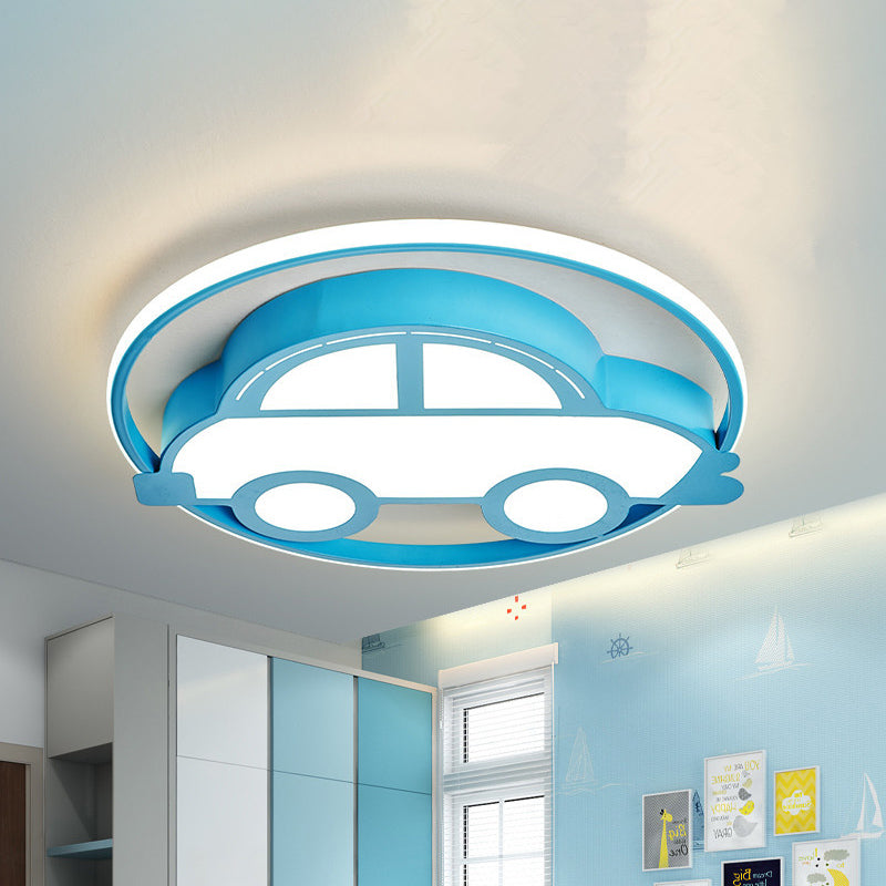 Cartoon LED Flush Ceiling Light Blue Car/Elephant/Violin Flush Mounted Lamp with Acrylic Shade for Nursery