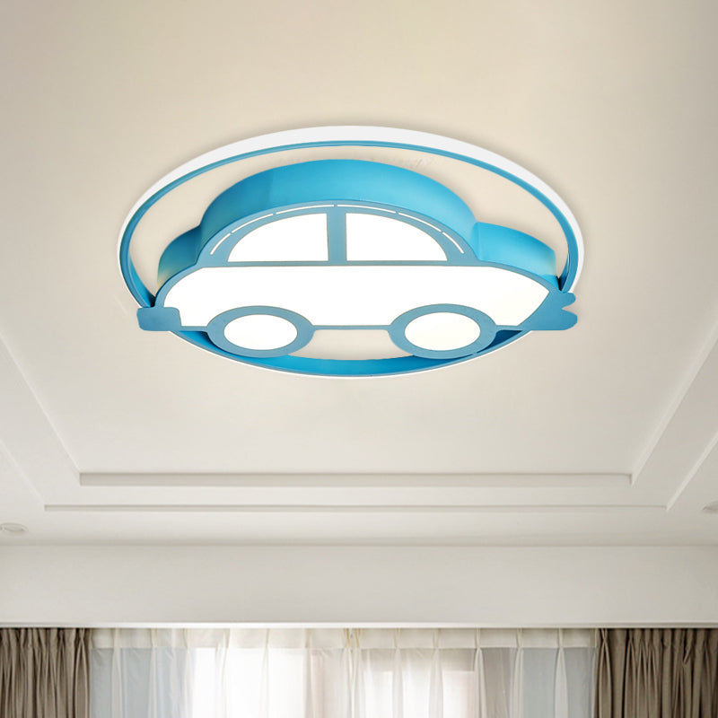 Cartoon LED Flush Ceiling Light Blue Car/Elephant/Violin Flush Mounted Lamp with Acrylic Shade for Nursery