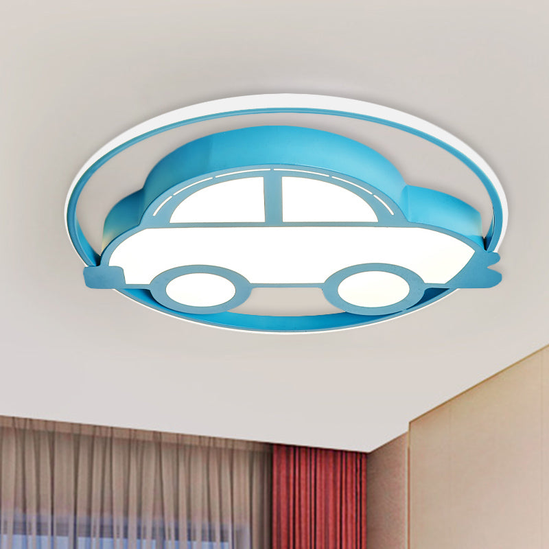 Cartoon LED Flush Ceiling Light Blue Car/Elephant/Violin Flush Mounted Lamp with Acrylic Shade for Nursery