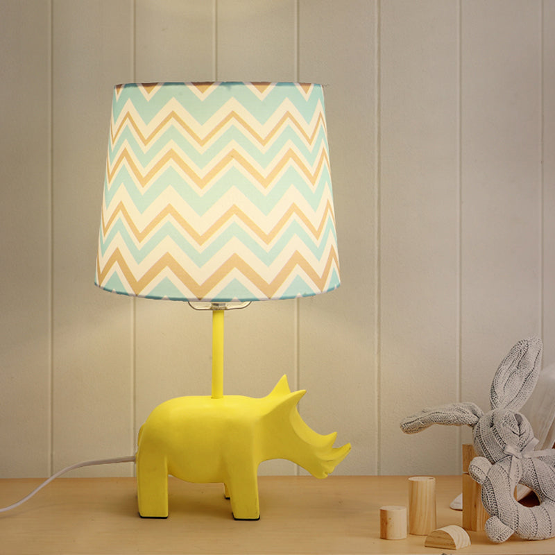 Cartoon 1 Bulb Table Lamp Pink Elephant/Peacock Blue/Yellow Rhinoceros Nightstand Light with Drum/Flared/Chevron Fabric Shade