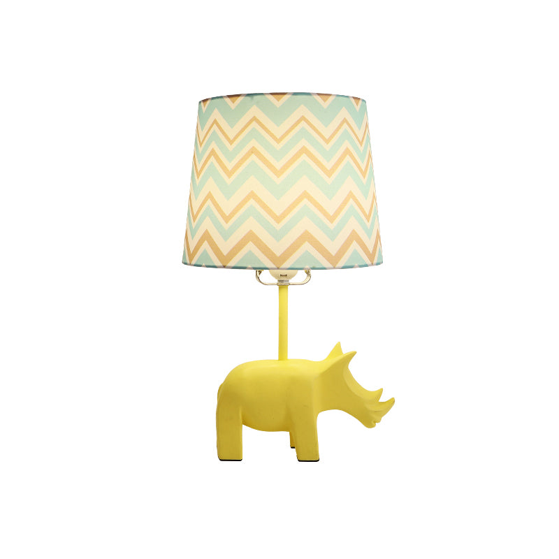 Cartoon 1 Bulb Table Lamp Pink Elephant/Peacock Blue/Yellow Rhinoceros Nightstand Light with Drum/Flared/Chevron Fabric Shade