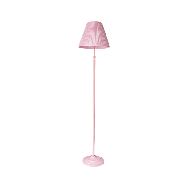 Macaron Straight Rod Iron Floor Light 1-Light Standing Floor Lamp in Pink/Green with Pink/Yellow Pleated Shade