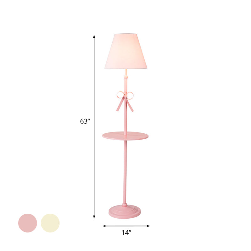 Stoffen kegelverbloemen Lamp Kinderen enkele beige/roze vloerverlichting met tafel en boogknoop