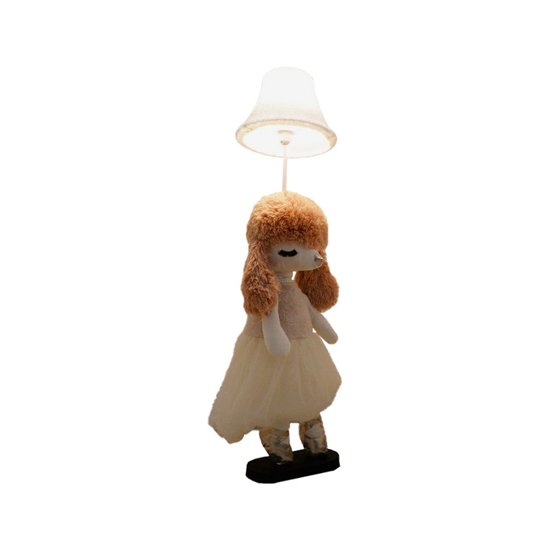 Kinderpoedel Princess Fabric Floor Light 1-Bulb Leesvloer Lamp in grijs/roze/bruin met witte schaduw