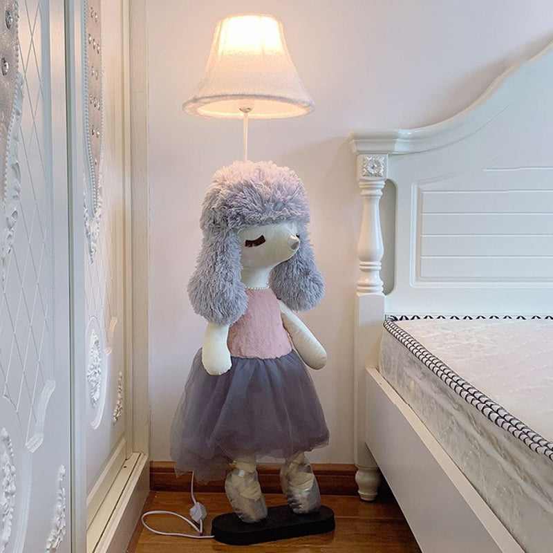 Luz de piso de tela de princesa de poodle para niños 1 lámpara de lectura de 1 bombilla en gris/rosa/marrón con tono blanco