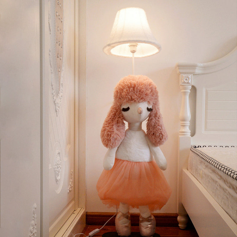 Ferme de tissu de tissu princesse pour enfants Lumière de lecture 1-bulb lampadaire en gris / rose / marron à l'ombre blanche