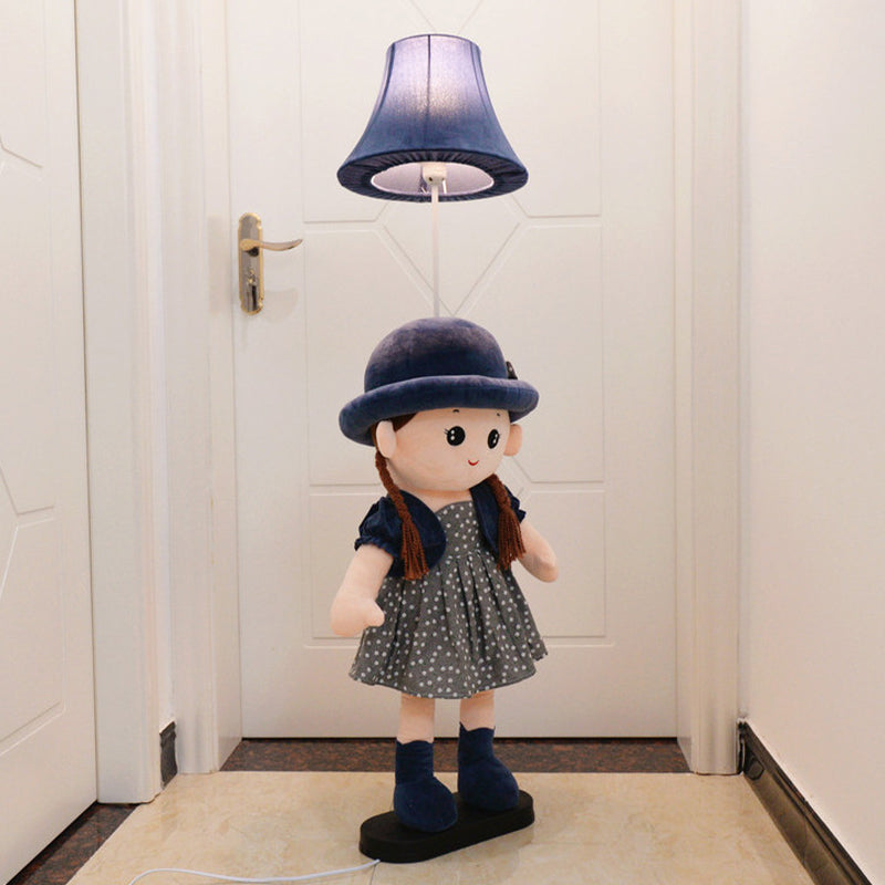 Lampada in piedi da comodino a 1 luci bambini rossi/blu/verde leggera con tonalità in tessuto svasato e peluche