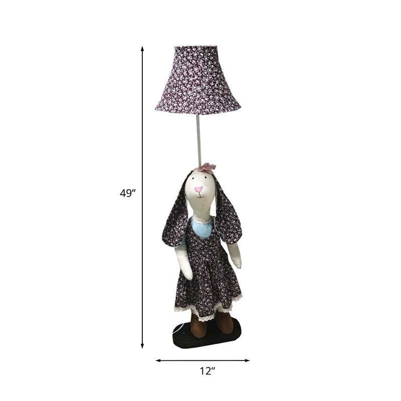 Gedruckter Stoff Kaninchen stehende Bodenlicht -Cartoon -Stil Single Purple Stand Up Lampe mit Schatten