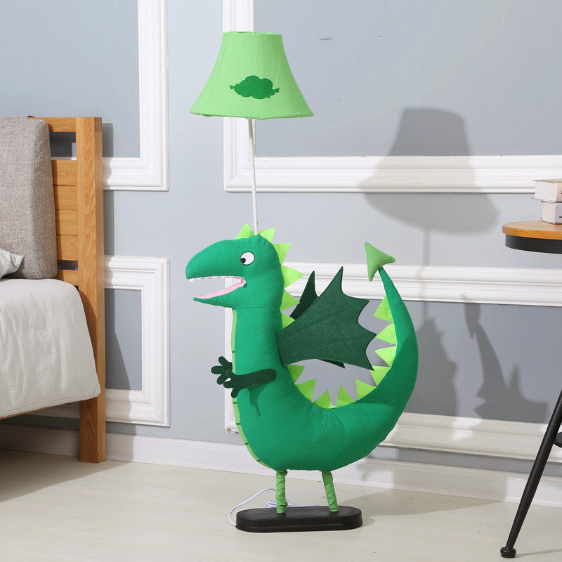 Green Plush Dinosaur Floor Lamp Cartoon 1 Bulb Fabric Standing Light with Shade for Kids Room