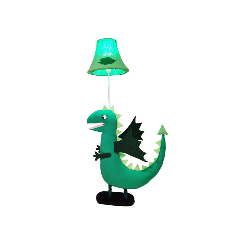 Green Plush Dinosaur Floor Lamp Cartoon 1 Bulb Fabric Standing Light with Shade for Kids Room