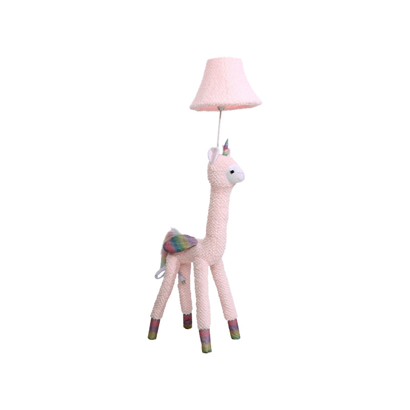 Kids 1-Light Reading Floor Lamp Pink Plush Alpaca Standing Floor Light with Fabric Shade