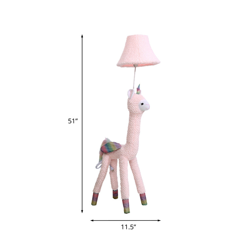 Kids 1-Light Reading Floor Lamp Pink Plush Alpaca Standing Floor Light with Fabric Shade