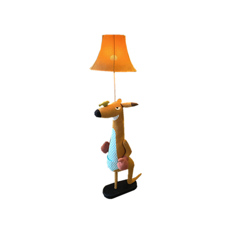 Kids Angry Kangaroo Floor Light Fabric Single Children Room Standing Lamp with Shade in Brown